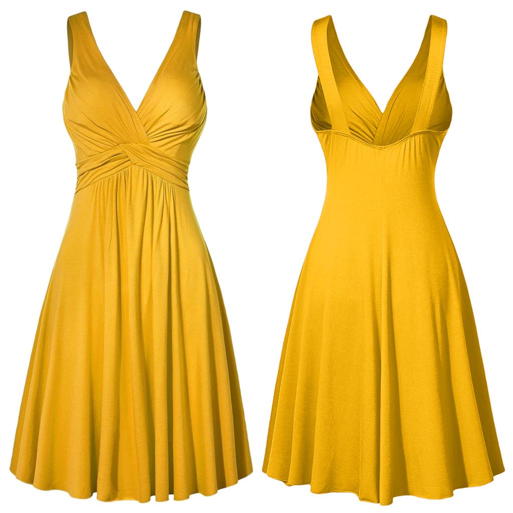 

Женская плиссированная тонкая расклешенная юбка больших размеров в стиле ретро с v-образным вырезом Dresse XL жёлтый