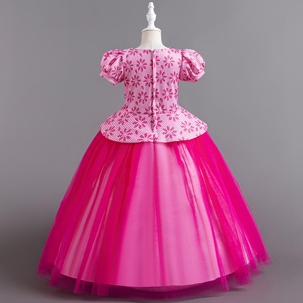 Children's Princess Dresses Thousand Birdie Patchwork Mesh Puffy Long Bubble Sleeve Girls' Stage Performance Dresses  Girl's Favourite Dress