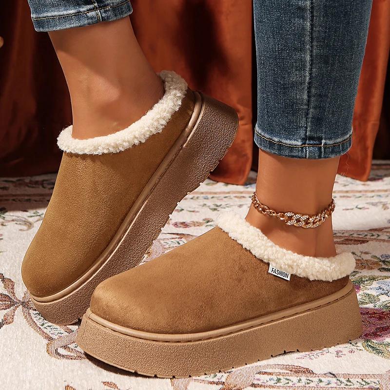 

Мода 2025 Новые тапочки из искусственной замши и меха Женские зимние слипоны Нескользящая толстая подошва Снежные ботинки Женские Теплые Утепленные Плюшевые Хлопковые Туфли 36-41 41 хаки