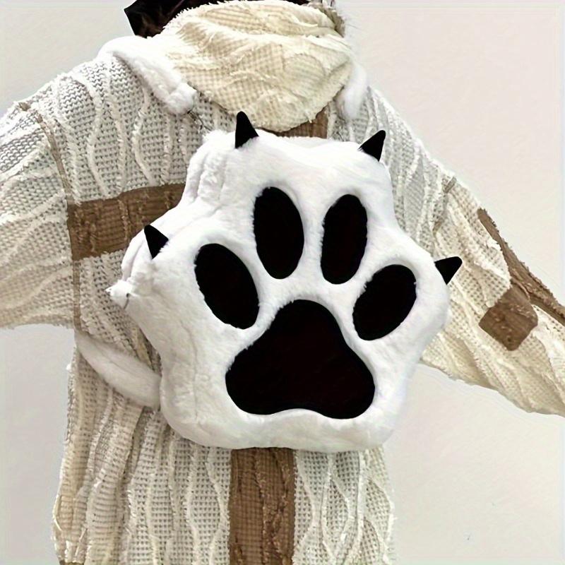 Cartoon Puppy Paw-Shaped Plush Large-Capacity Backpack,Featuring A Zip Closure Design,Stylish Faux Fur Leather Bag,Creative Trendy School Backpack