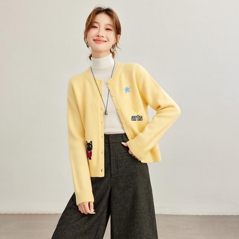 Shexi Women's 100% Cashmere Cartoon Embroidered Cardigan