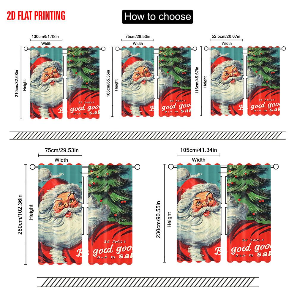 2 Stück, 2D-Flachdruck Vorhänge Weihnachtsmann & Baum Polyestergewebe (ohne Stange) Geschenke Perfekt für Wohnzimmer und Schlafzimmer, Heimdeko