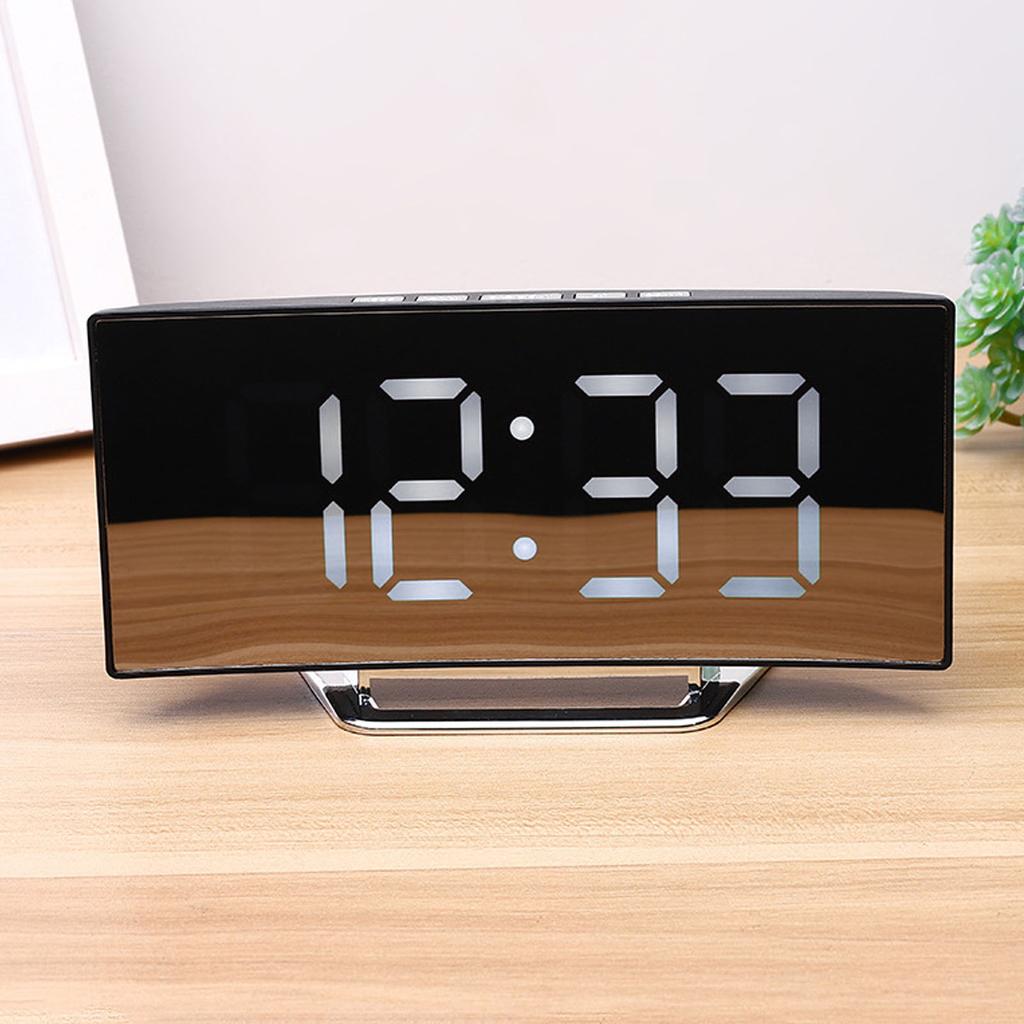 Digital Alarm Clock Mirror Smart Light Sensing Curved Screen LED Clock Digital Temperature Display Alarm Clock for Student