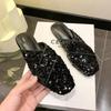 Fashion Fashion square head sequin cloth slippers spring new Bao head deep mouth soft sole anti-slip wear-resistant flat shoes