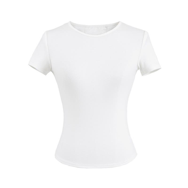 Women s Lace Spliced Round Neck Slim Fit Tee - Hot Girl Style Large белый