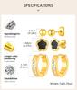 Earrings Set Gold Plated Stainless Steel Black Flower Studs CZ Hoop Earrings for Women Multiple Piercing Jewelry