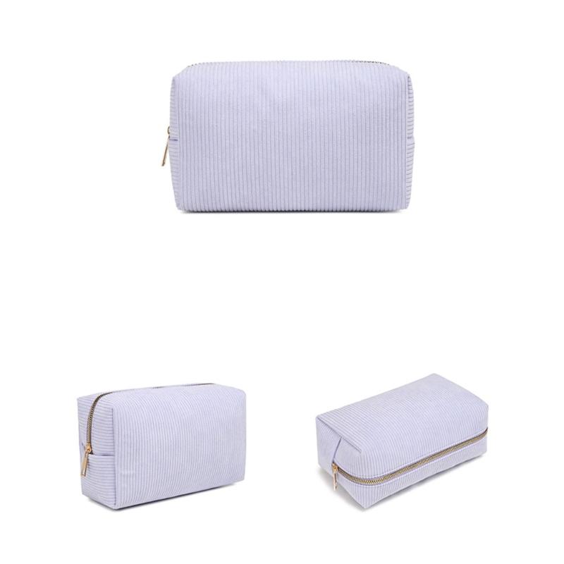 Portable Makeup Brush Tool Storage Bag with Zippered Corduroy Solid Color Cosmetic Bag Large Capacity Zippered Purse