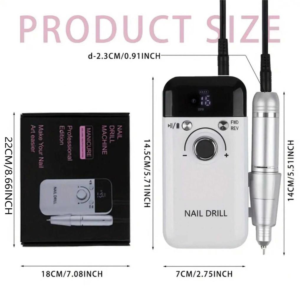Mașină de găurit unghii, 45000 rpm, pentru manichiură, cu afișaj LCD, șlefuitor de unghii, strung de unghii reîncărcabil, găuritor electric fără fir pentru gel