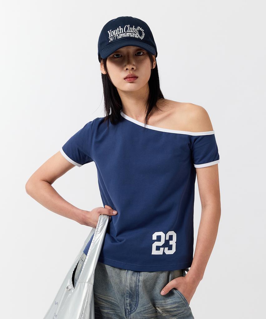 ODDSTUDIO Kitsch Star One-Shoulder T-Shirt - Navy