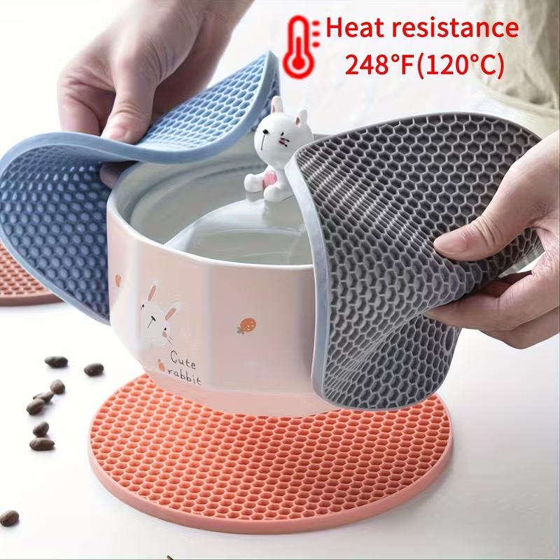 Round Honeycomb Silicone Mat Non-Slip Insulation Placemat Heat-Resistant Anti-Scalding Microwave Oven Mat Pot Holder Thicken Coasters