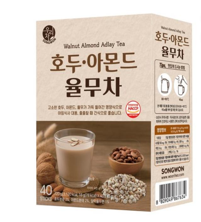 Woori Tea Чай с грецким орехом, миндалем и юлму 40 пакетиков Корейский традиционный злаковый чай 1 box