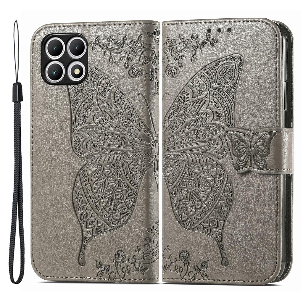 For T-Mobile REVVL 7 Case Butterfly Flower Leather Phone Cover Stand Credit Card Holder