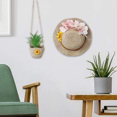 Farmhouse Boho Wall Planter Straw Hat Shoulder Bag Flower Pot Resin Bonsai Plant Pot for Indoor Outdoor Balcony Garden Decor Succulents Dried Flowers
