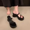 Thick-soled Heightening One-word Cool Slippers for Women's Summer Outer Wear New Simple Small Versatile High-heeled Sandals