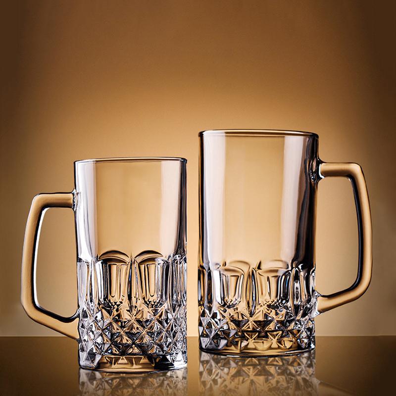 600ml/1000ml Luxury Beer Glass Creative Beer Glass with Handle Relief Water Cup Party Transparent Large Capacity Beverage Cup