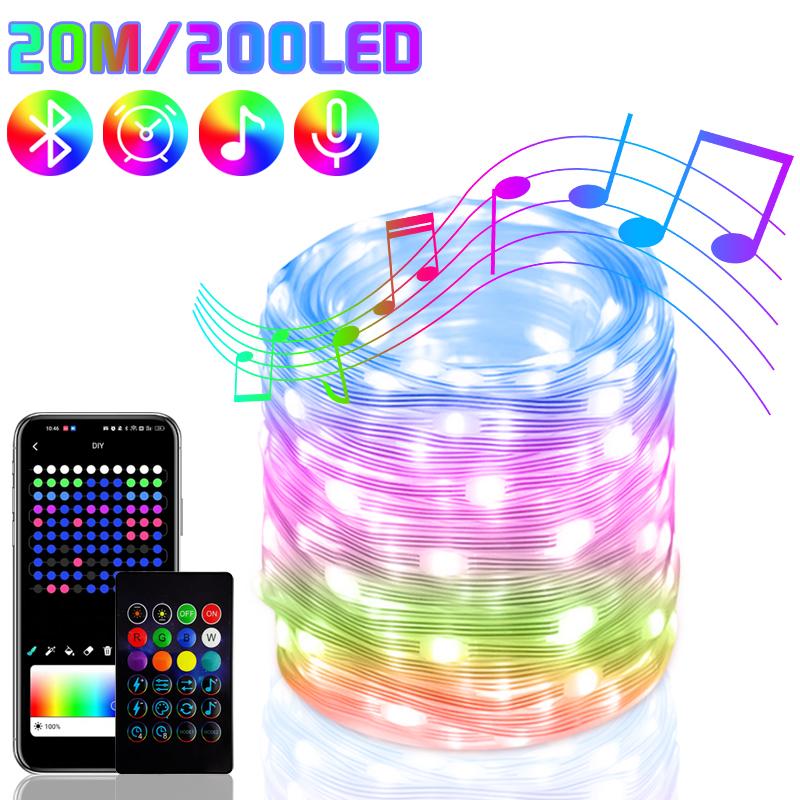 RGB Smart Bluetooth Control USB LED String Lights Outdoor App Remote Control Led Garland Fairy Lamp Christmas Tree Decoration