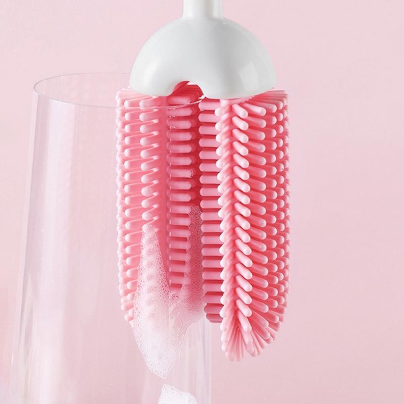 3-in-1 Silikon-Milchflaschenbürste Langer Griff Wasserglas Tasse Reinigungsbürste Multifunktionales Küchenreinigungswerkzeug