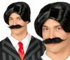 Set Hair Men's Wig Black Moustache Retro Addams Carnival Halloween Ball