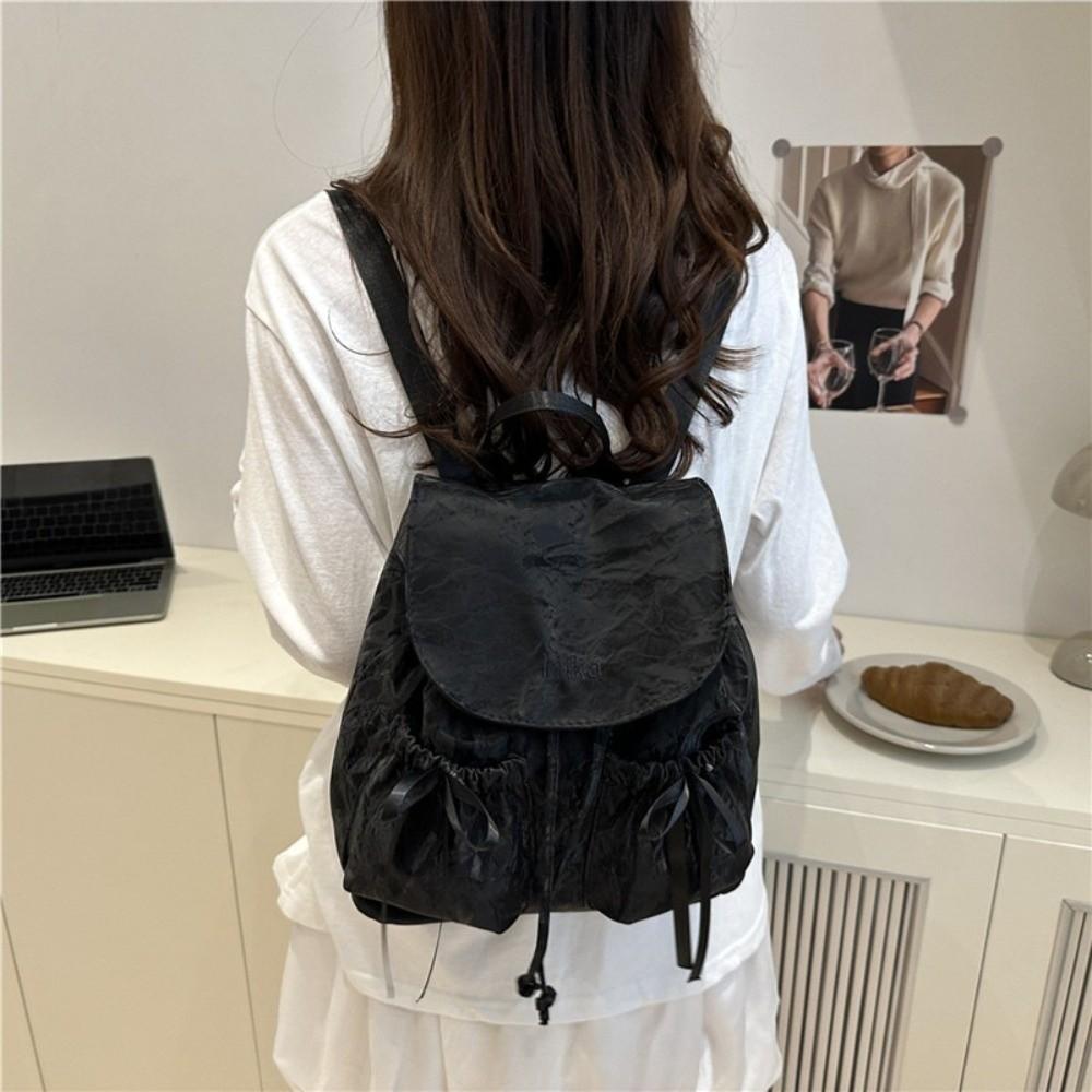 Fashion Cute Knot Women's Backpack Large Capacity Solid Color Travel Bag Drawstring Students Bookbag Travel