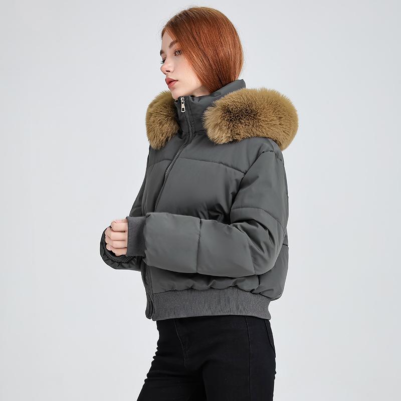 

Женская новая куртка с капюшоном и меховым воротником, ветрозащитная, легкая, утолщенная, пушистая, теплая, свободного кроя, из высококачественной ткани, повседневная спортивная хлопковая куртка M серый
