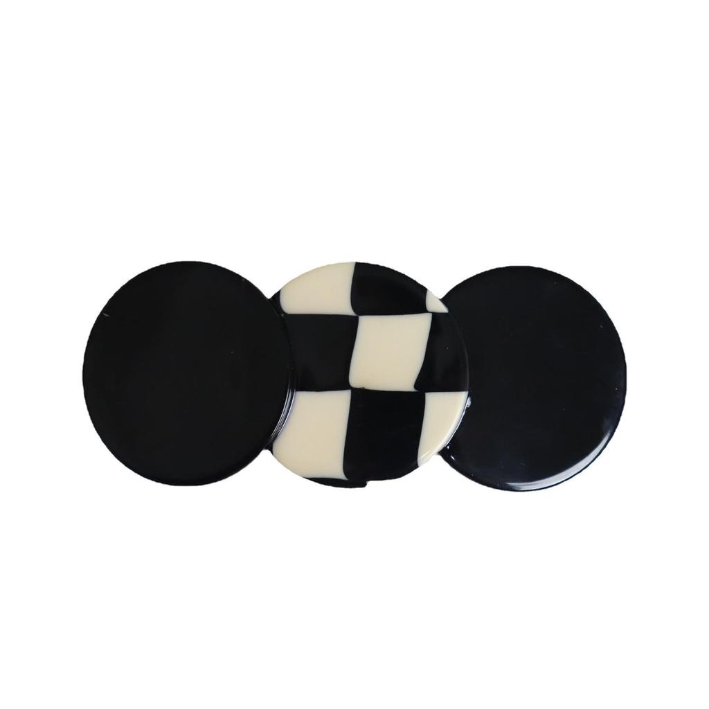 French Acetate Black Plaid Round Heart Spring Hair Clip - Elegant Black & White Design