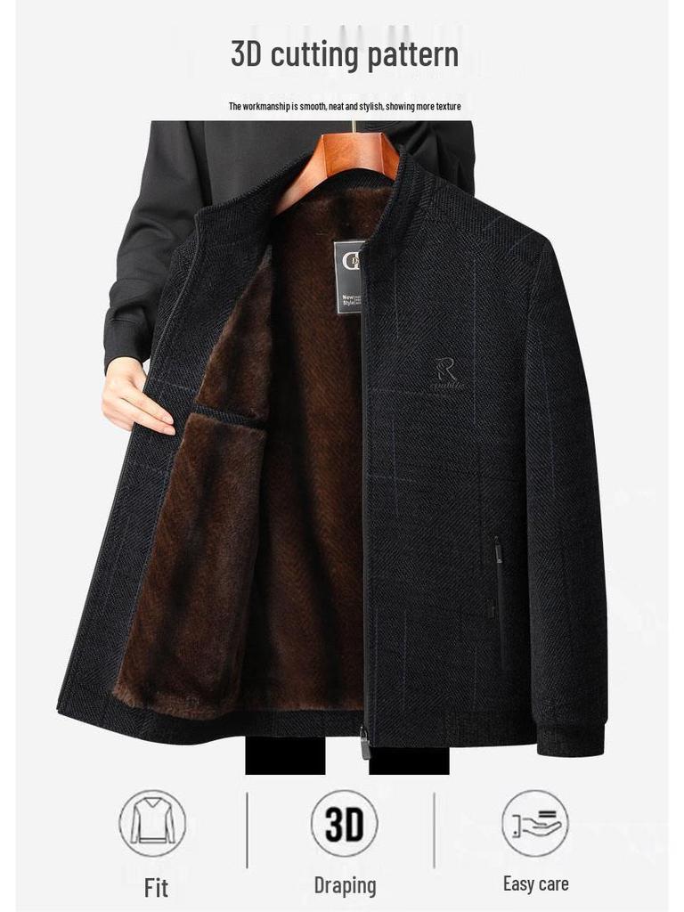 Dad's Fleece-Lined Winter Coat for Middle-Aged & Elderly Men - Warm Cotton Jacket for Autumn & Winter