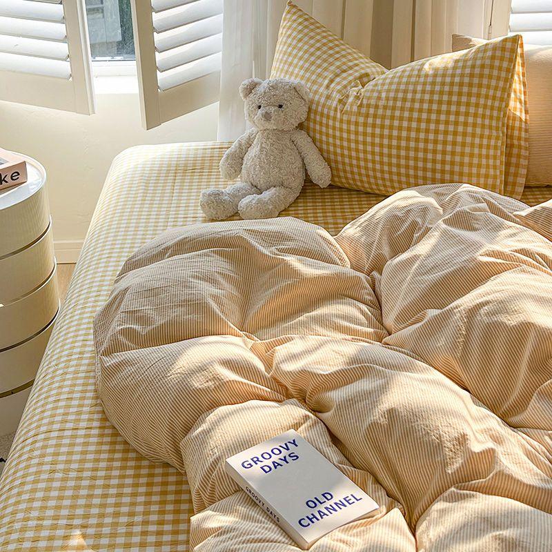 Pink Duvet Cover Set Classic Plaid Twin Queen Size Girls Boys Flat Sheet Pillowcase No Filler Soft Home Decor Bedding Set