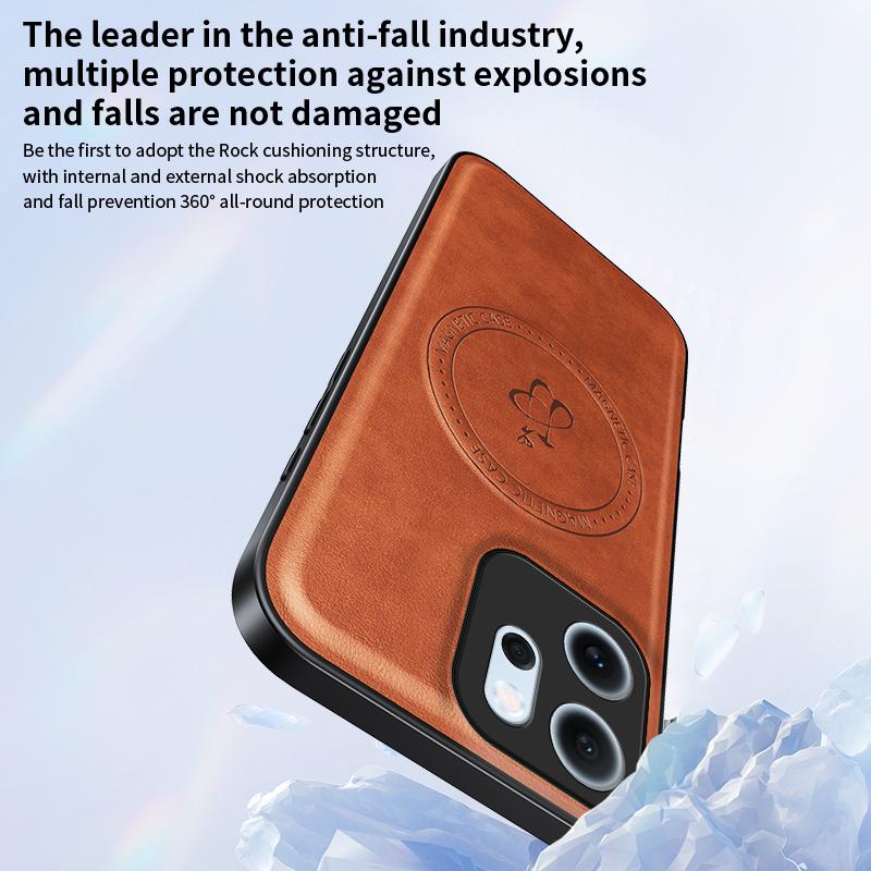 Wireless Charging Magnetic Case for OPPO Reno 14F Reno14 F 5G Protective Cover PU Leather Hard Back Shell Coque Funda