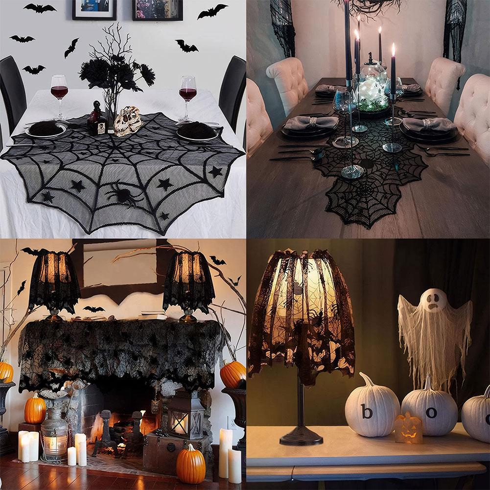 2/3Pcs Halloween Decorations Lace Spider Web Tablecloth Table Runner Fireplace Mantel Scarf for Halloween Party Home Decoration