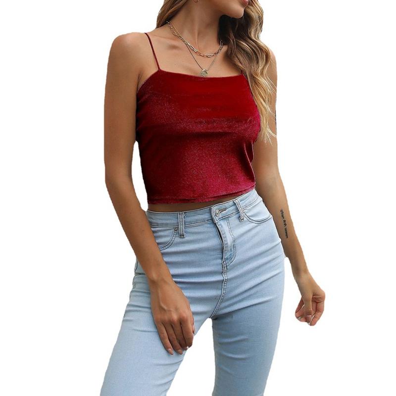 Women Slim Velvet Short Camisole Sleeveless Top