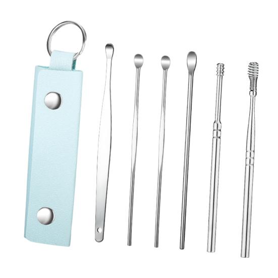 6-Piece Stainless Steel Ear Pick Set Spiral Ear Cleaner Tools with Faux Leather Case Home Ear Care Kit for Home Travel