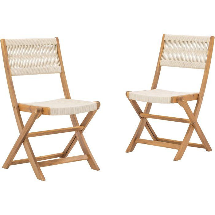 Lot de 2 chaises de jardin pliantes - AWANA - Bois d'acacia FSC - Cordage tressé - 52 x 48 x 85 cm