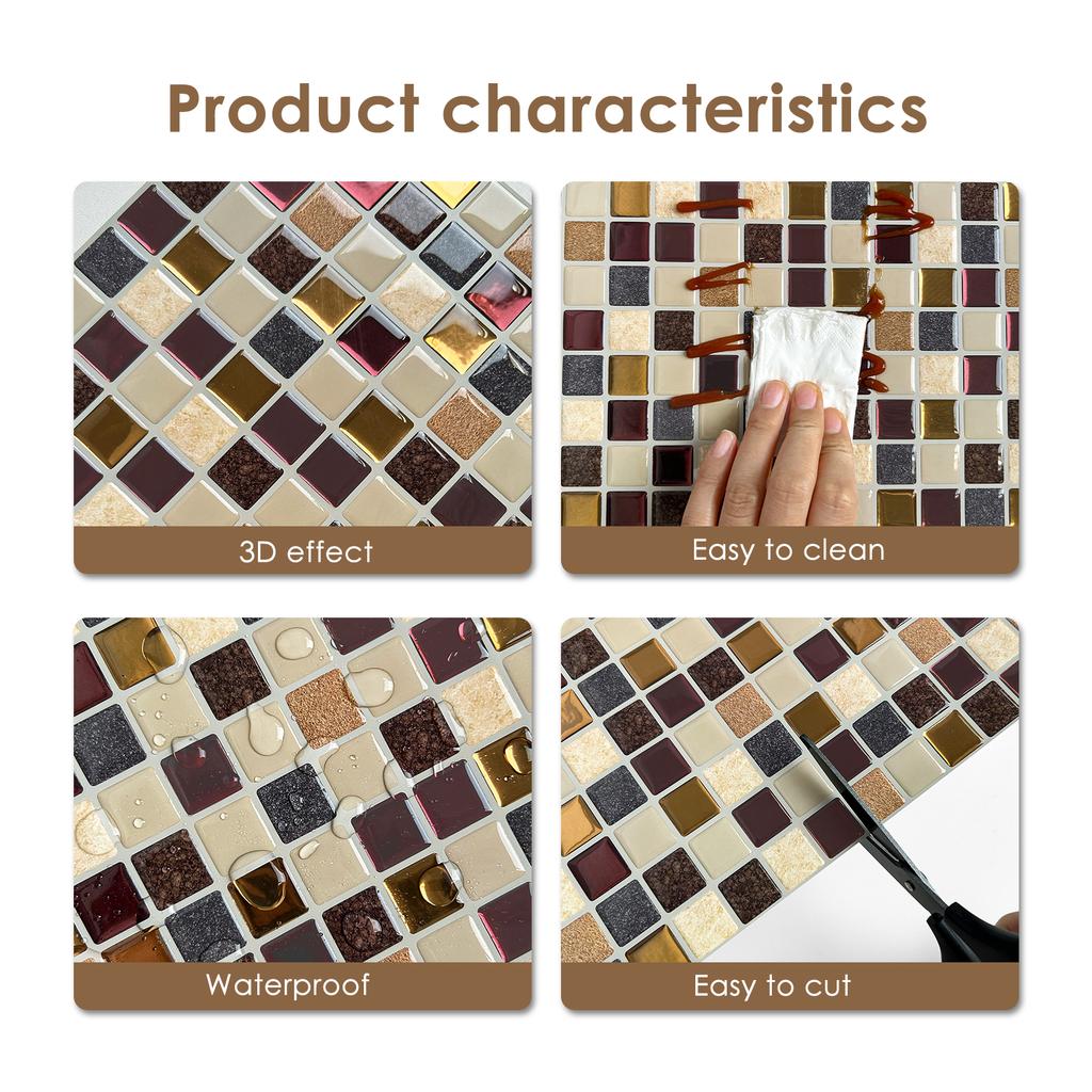 10pcs Strong Adhesive Peel&Stick Tile Stickers 3d Mosaic Vinyl Tiles Marble Wall Sticker Waterproof For Kitchen Bathroom
