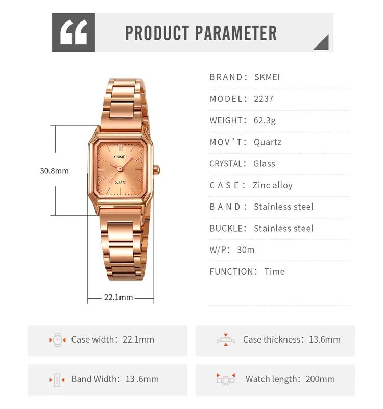SKMEI 2237 Fashion Ladies Watches Waterproof Female Girl Clock Luxury Stainless Steel Strap Quartz Women Wristwatch Reloj Mujer