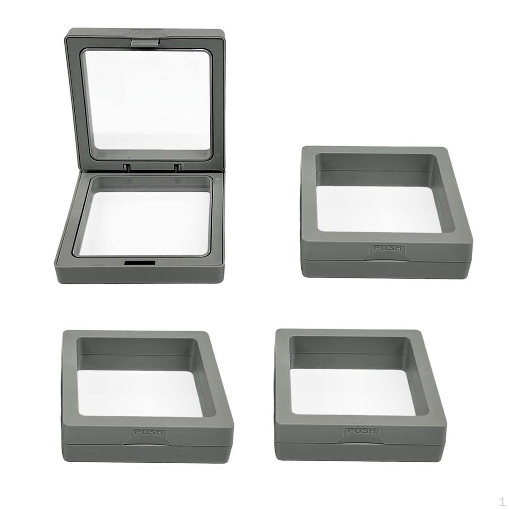 4 Pieces 3D Floating Frame Display Box Coin Stands Black Jewelry Storage for