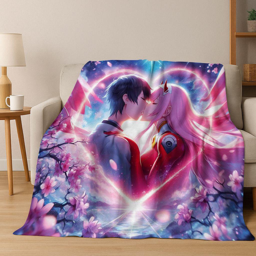 002 Zero Two DARLING In FRANXX Sexy Girl Cartoon Art Flannel Blanket,Cozy Soft Throw Blanket for Home Bedroom Bed Sofa Cover