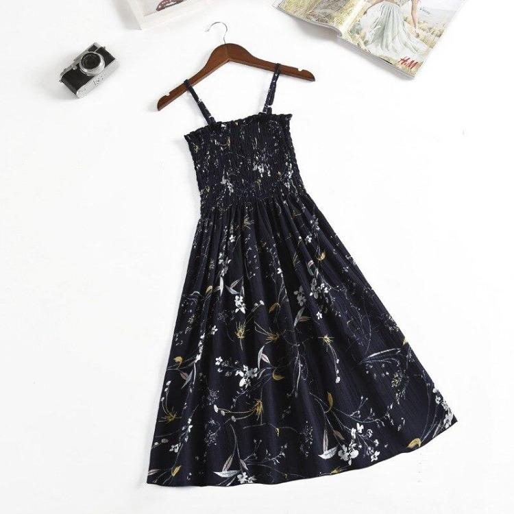 2023 Sommer Blumenbedrucktes Chiffon Mini Kleid Damen Lässig Mode Spaghetti Träger Ärmellos Elastisches Hochtaillenkleid
