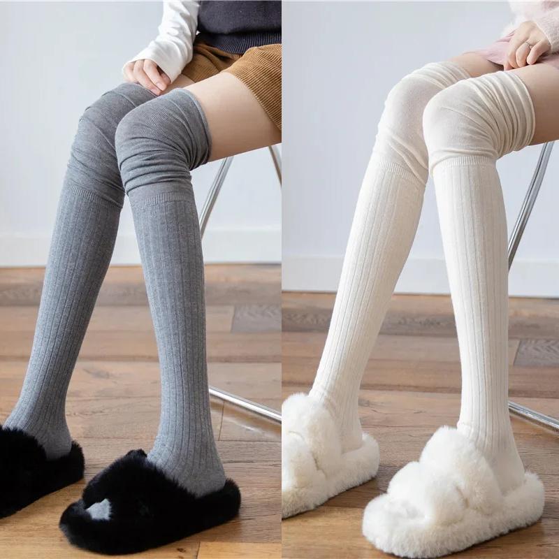 1/2pairs Women's Thigh High Stockings Casual Over The Knee Long Socks Lolita Thermal Vertical Stripe Socks Female Tube Leggings