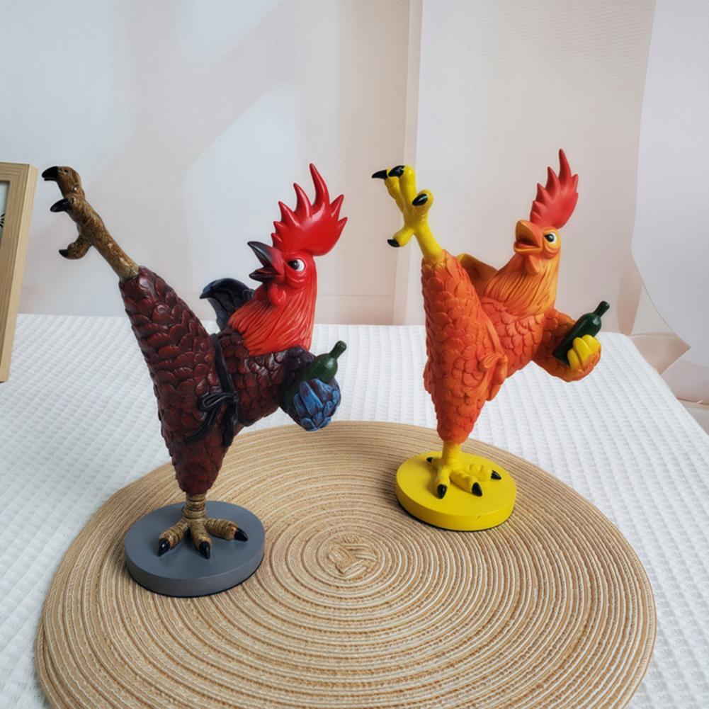 Resin Ornament Drunken Kung Fu Chicken Statue Rustic Kung Fu Rooster Statue for Home Office Decor Funny Chicken