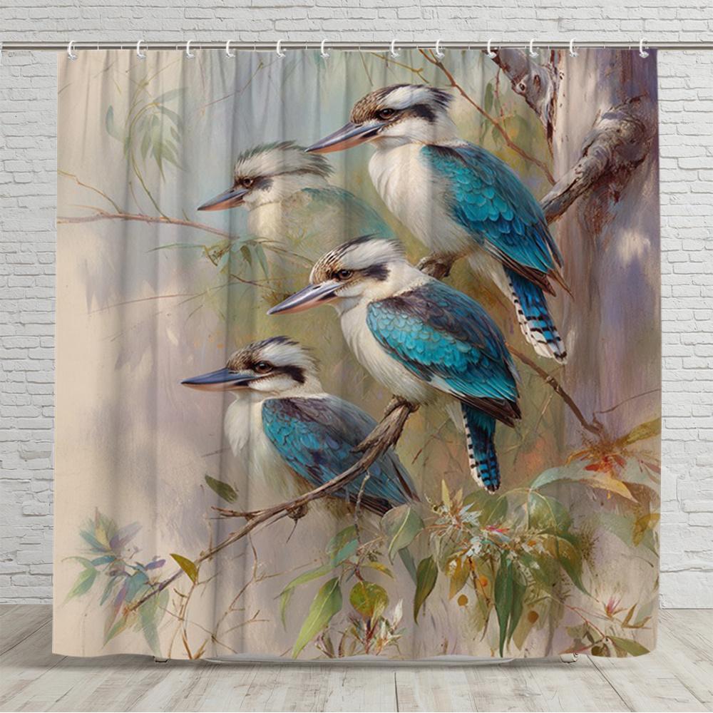 

Nature Theme Kookaburra Shower Curtain Botanical Bird Art Design Home Bathroom Decor Set With Hooks W60H190(CM)-1 Pcs