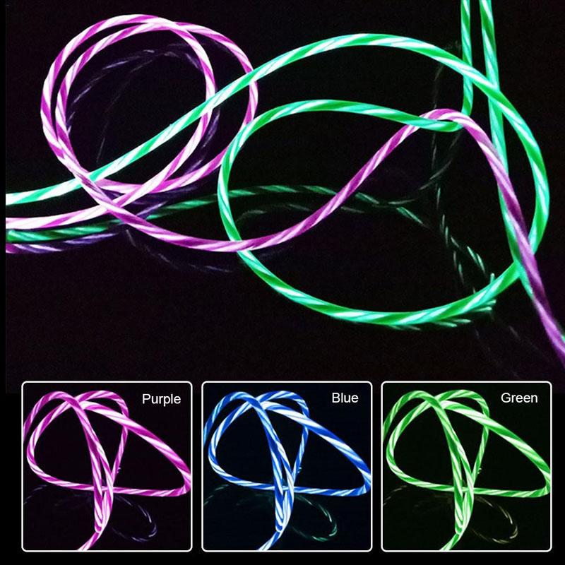 Leuchtendes LED-3-in-1-Kabel für Samsung Xiaomi iPhone, fließendes Streamer-Licht, Schnellladegerät, USB-C-Kabel, leuchtendes Typ-C-Kabel