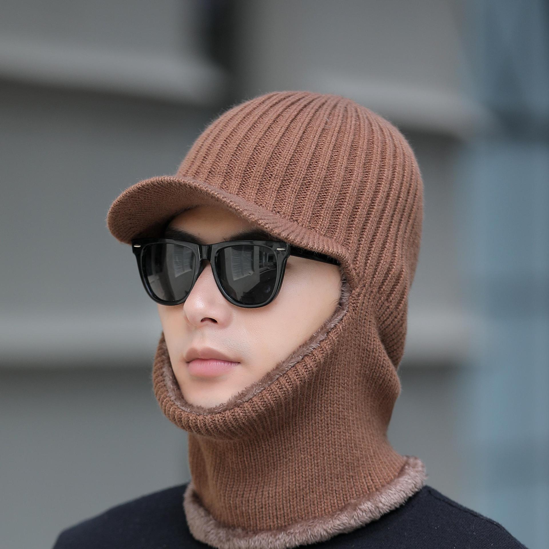 

Hat Men s Winter Outdoor Knitted Wool Hat Men s Warm Ear Protection Plus Velvet Thickened Winter Cycling Wool Hat one size