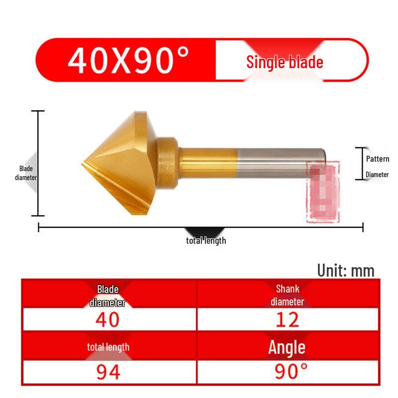 90° Titanium-Coated Chamfering Tool, Single/Three-Flute, 45° Countersink and Deburrer for Stainless Steel.