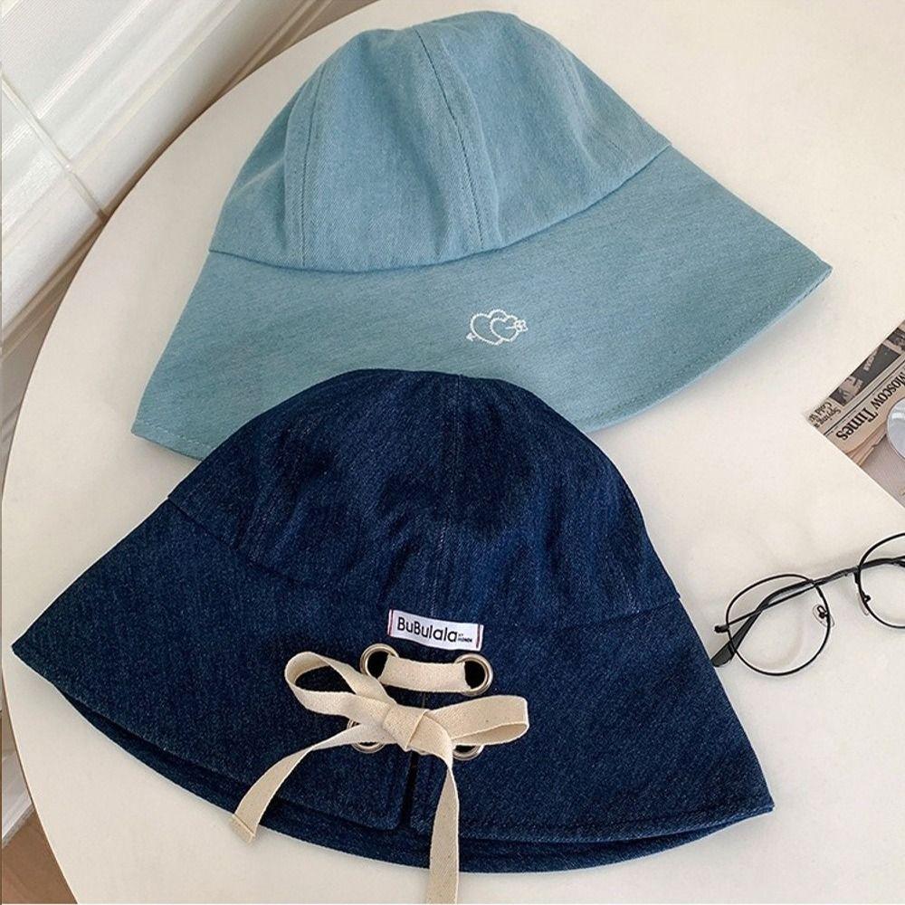 Korean Denim Fishing Cap Versatile Sun Protection Hat Foldable Denim Bucket Cap  Female