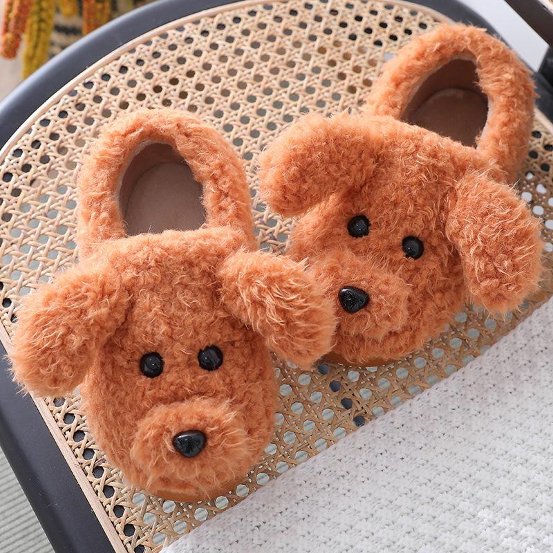 Fashion Winter House Warm Fur Slippers For Women Cute Dog Desginer Bedroom Flat Ladies Plush Shoes Indoor Cartoon Women Furry Slippers F