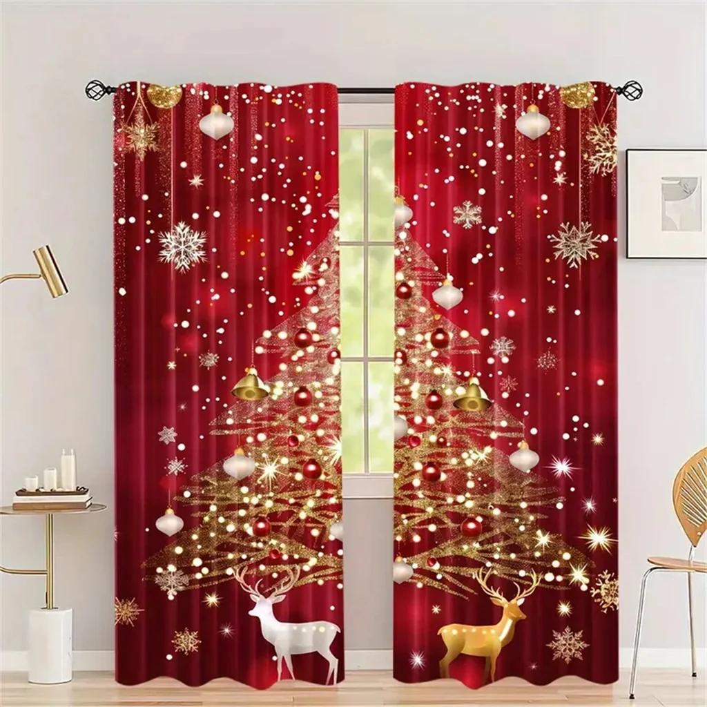 3D Weihnachts Vorhänge Rot Schlafzimmer Fensterpaneele 3D Weihnachtsmann Schneeszene Vorhänge Feiertagsdeko 2 Paneele Weihnachten Festlich Zuhause