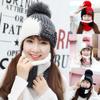 Mode Frauen gestrickte Wolle Schal Hut Pompom Cap Set warmen Winter + Schal