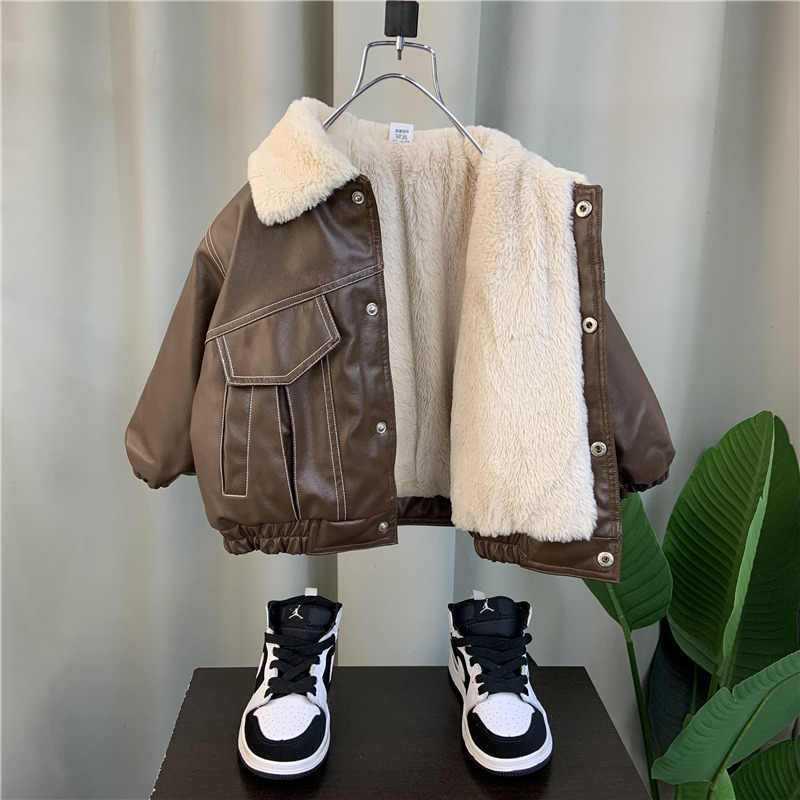 Chlapecká kožená bunda s fleecovou podšívkou, trendy a cool podzimní kabát pro malé děti (2025)