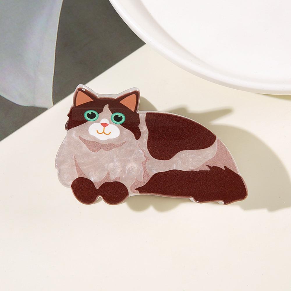 

Cute Sweet Cat Hairpin Personalized Cartoon Animal Claw Clip Fairy Hairpins Daily Wear кавовий