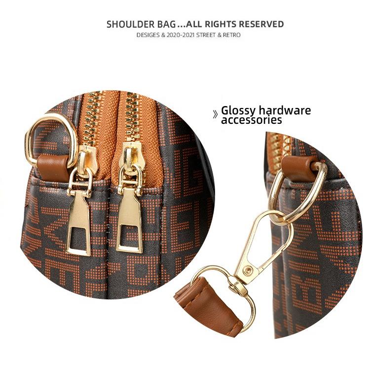 Women’s Crossbody Phone Bag, PU Leather Small Shoulder Purse with Flap & Zipper, Vintage Letter Print Mini Bag